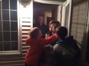 hugs on front porch