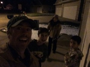 selfie in front of garage doors